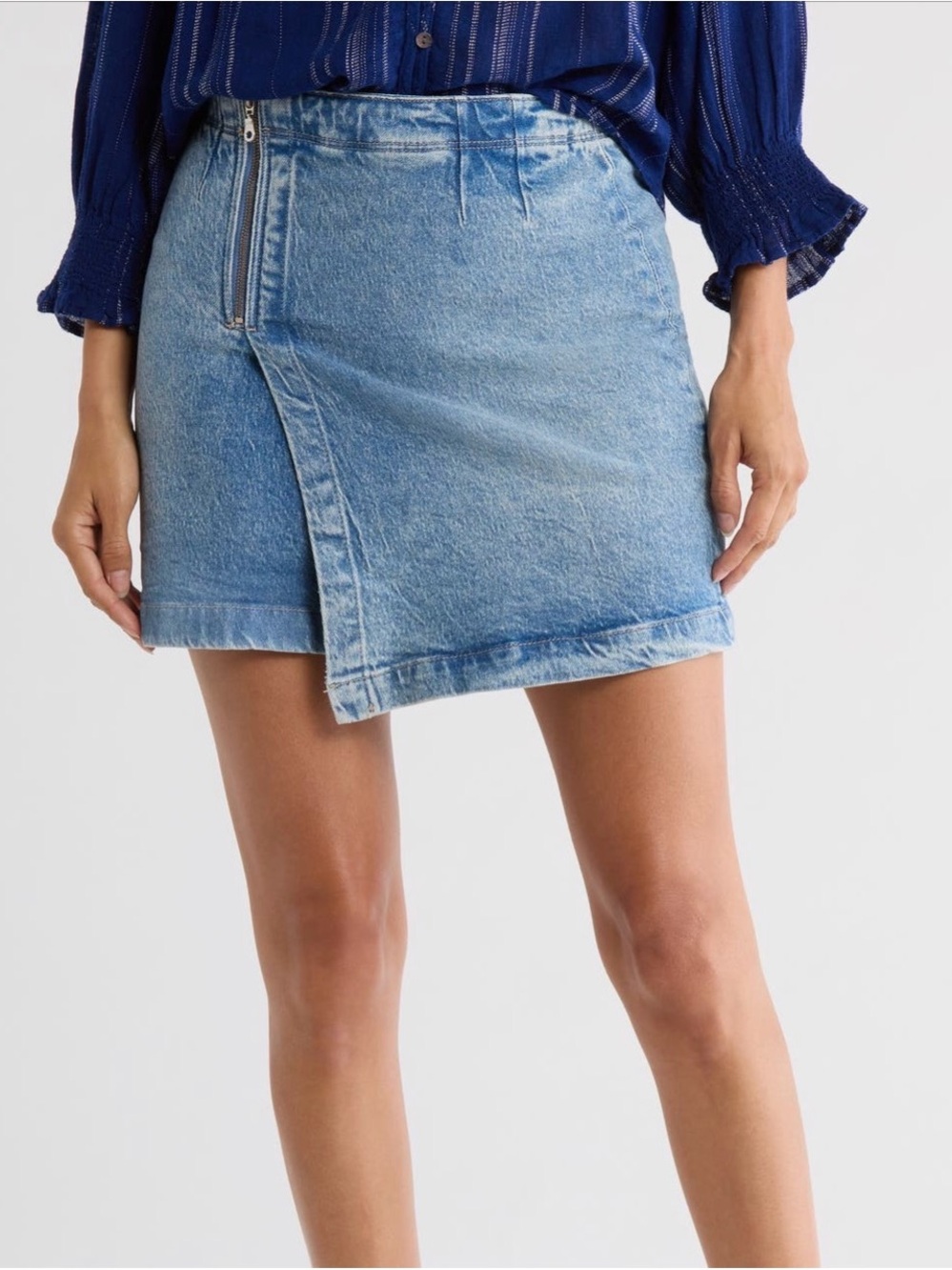 Rails Light Blue Wrap Denim Mini Skirt